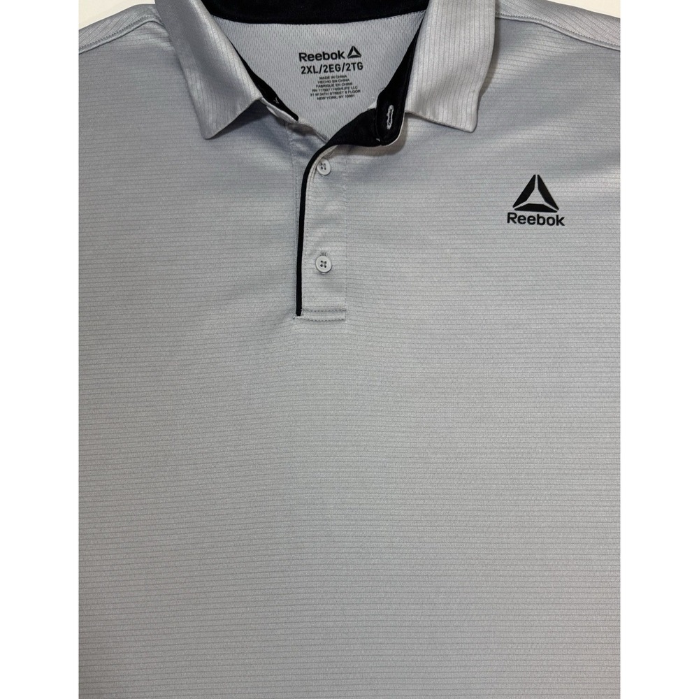 Reebok Men Gray‎ Striped Short Sleeve Casual Polo Shirt Size 2XL - Picture 4 of 6
